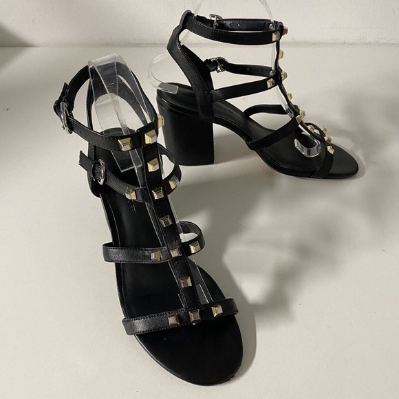 Rebecca Minkoff Lenore Sandal Block Heel Open Toe Black Studded Ankle St… - Picture 7 of 9